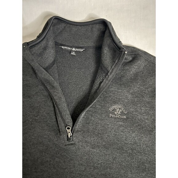 Beverly Hills Polo Club Pullover Mens Medium Gray 1/4 Zip Fleece Pocket Sweater - Picture 3 of 6